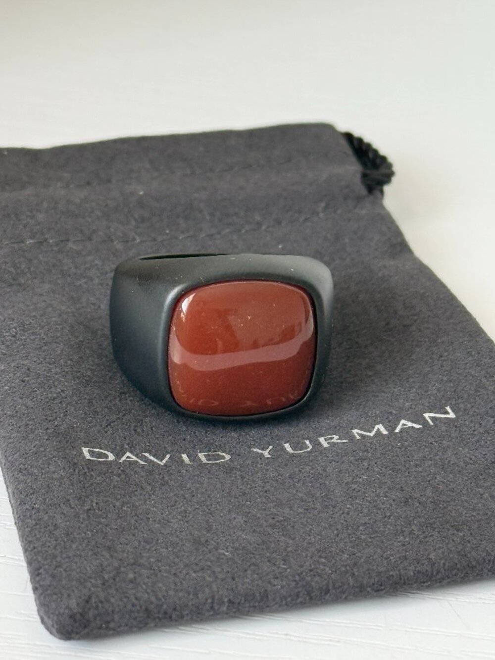 David Yurman Men's Red Carnelian Titanium Exotic Stone Ring Band 11US